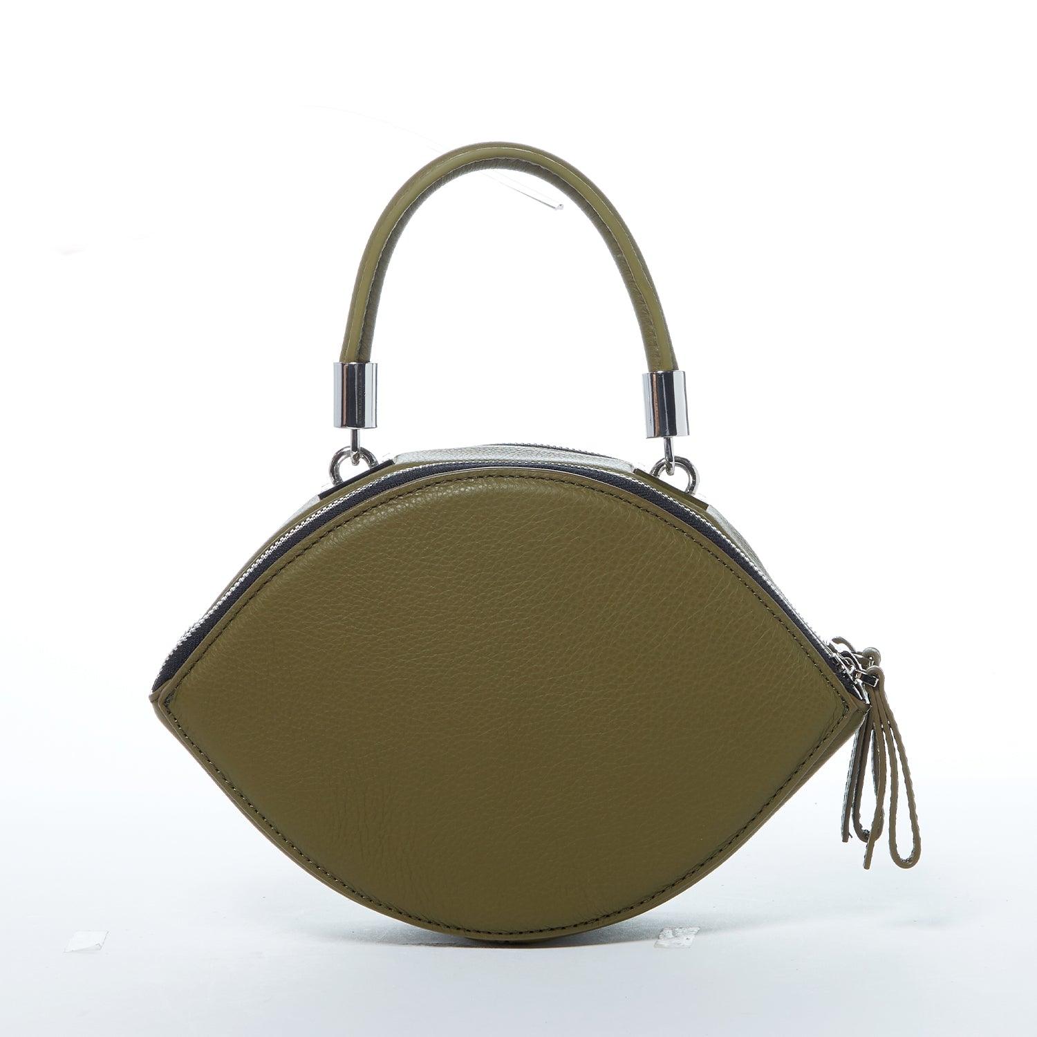 Kiss Circle Shape Leather Crossbody Bag Olive Green - Raee-Industries