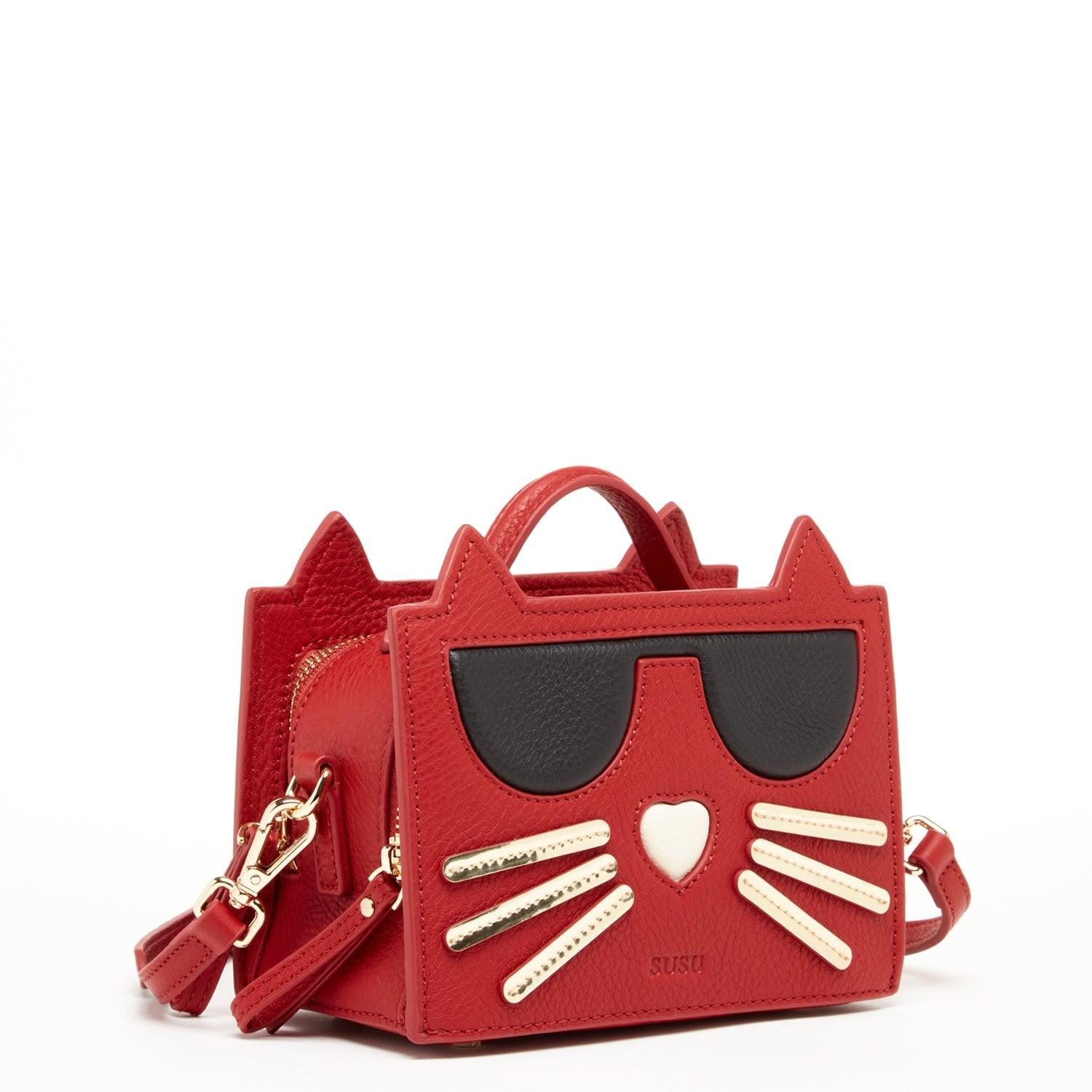 Leather Cat Bag Red Crossbody - Raee-Industries