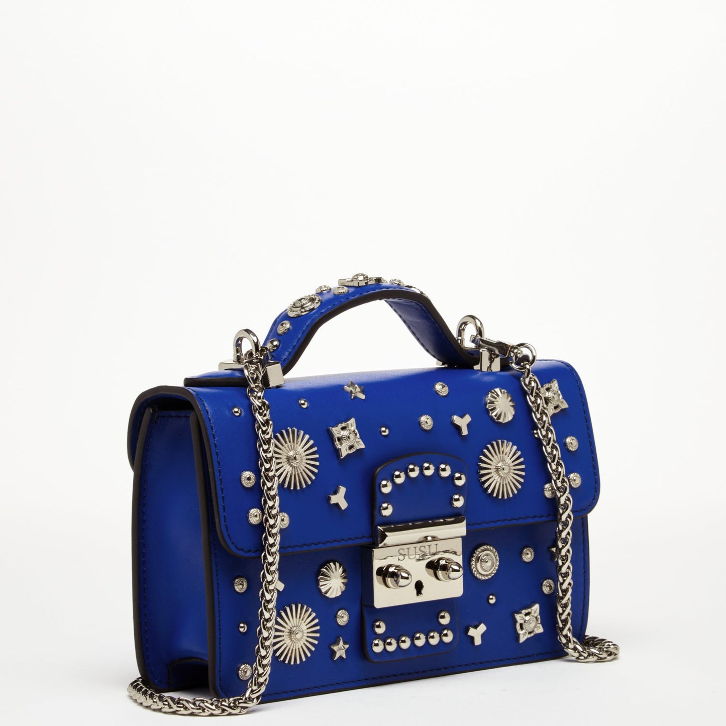 The Hollywood Studded Leather Crossbody Bag Cobalt Blue