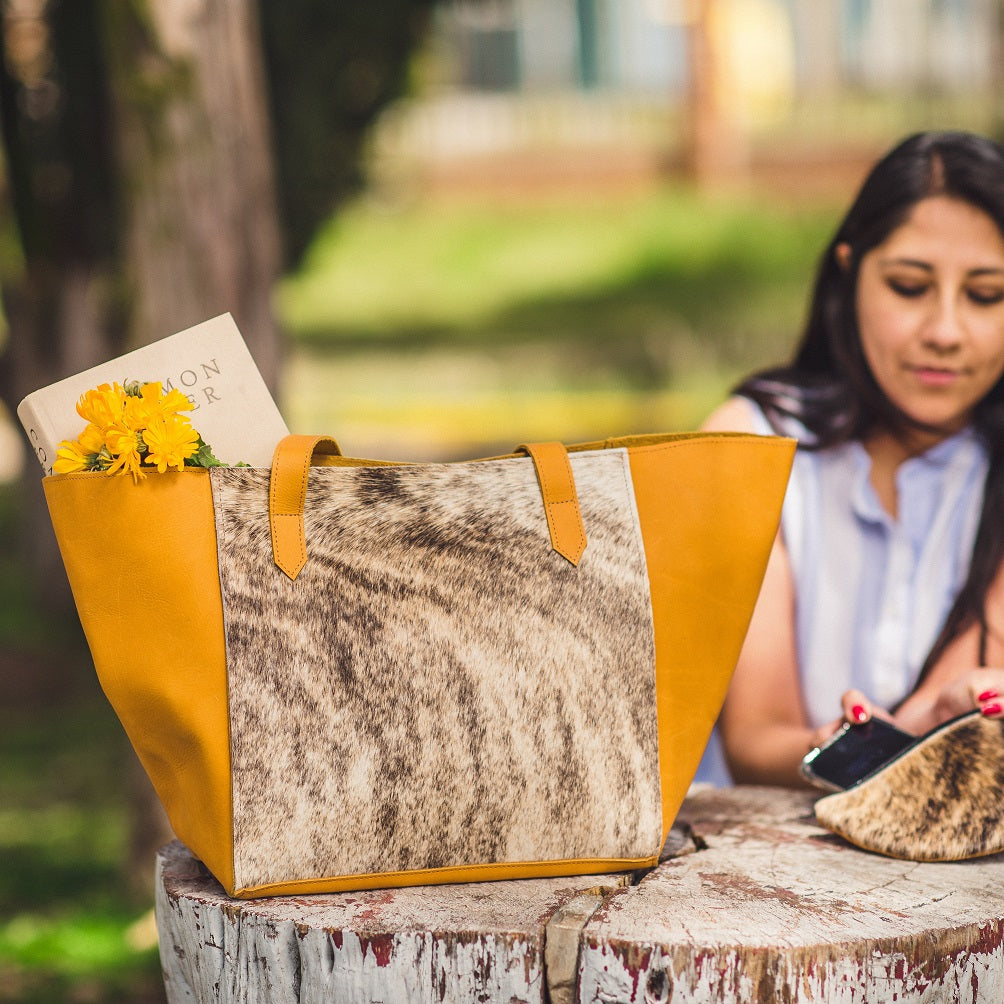 Cowhide Two-Tone Tote in Brindle