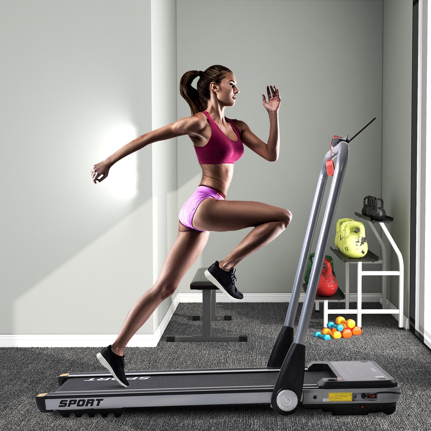 2.5HP Horizontally Foldable Electric Treadmill Motorized Running Machine ,Silver (Expected Arrival Time:4.30)