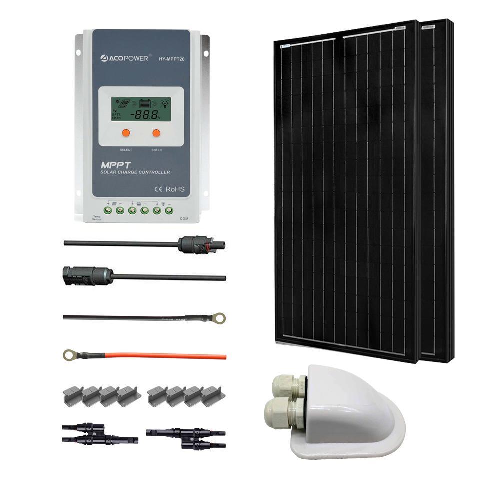 ACOPOWER 12V/24V 200W Mono Solar RV Kits, 20A PWM Charge Controller (2x100w 20A) - Raee-Industries