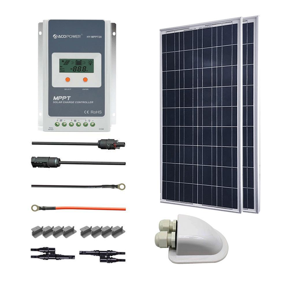 ACOPOWER 200W 12V Poly Solar RV Kits, 20A PWM Charge Controller - Raee-Industries