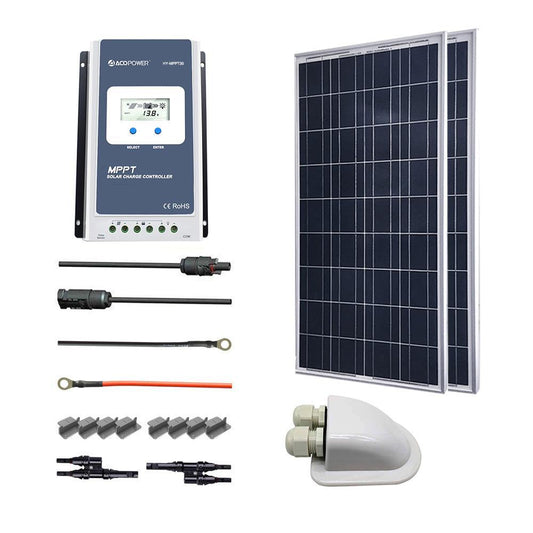 ACOPOWER 200W 12V Poly Solar RV Kits, 30A MPPT Charge Controller - Raee-Industries