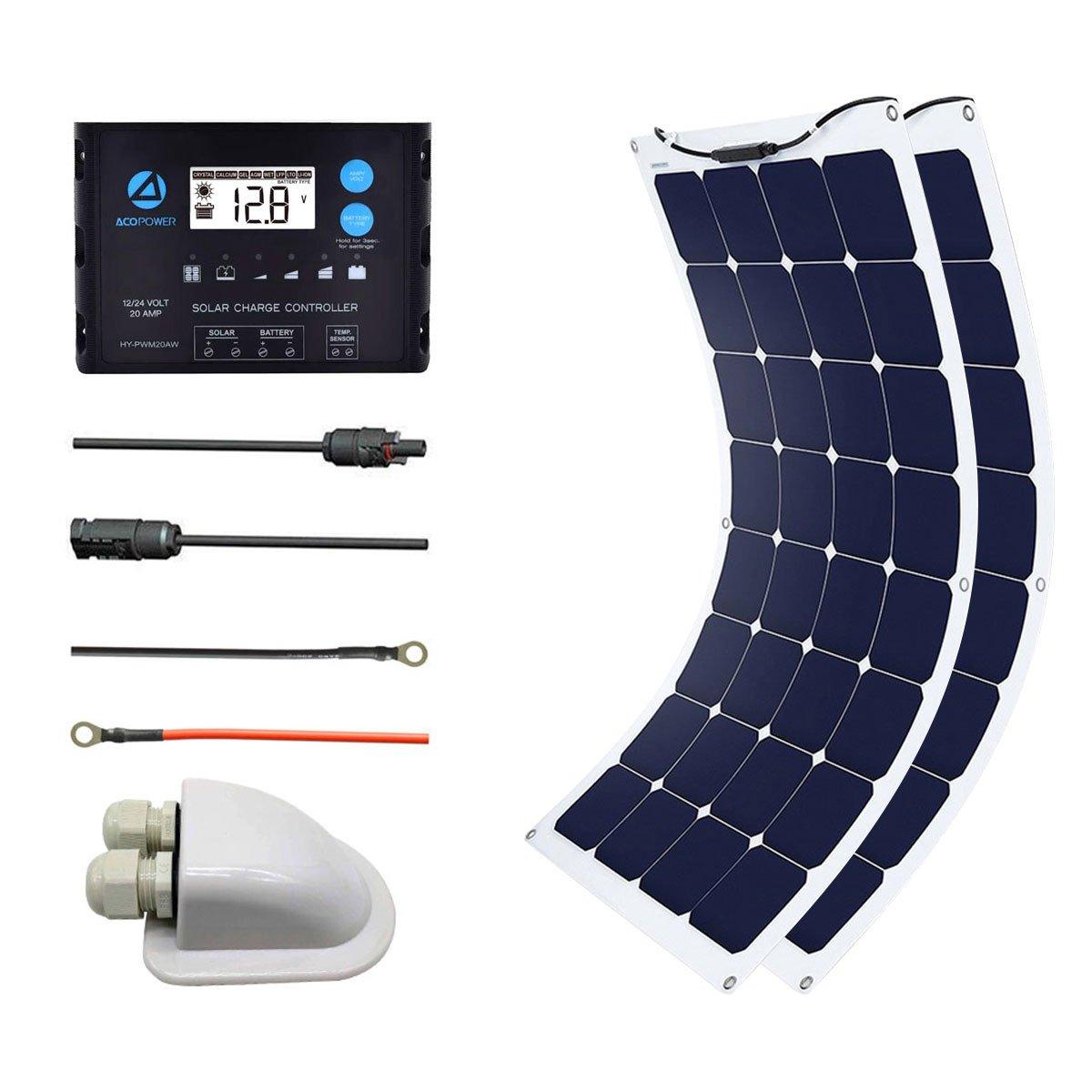 ACOPOWER 220Watts Flexible Solar RV Kit, 20A PWM Charge Controller - Raee-Industries