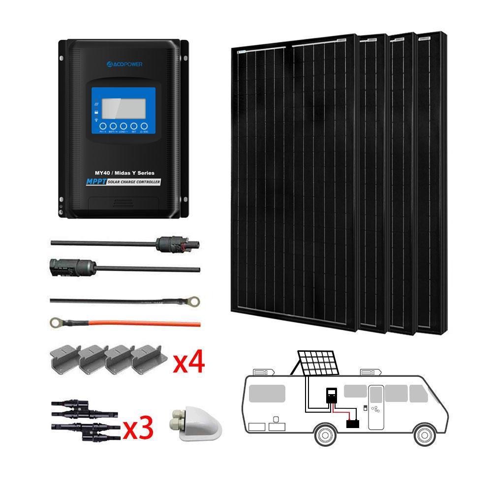 ACOPOWER 400W Mono Solar RV Kits, 40A MPPT Charge Controller (4x100W 40A) - Raee-Industries