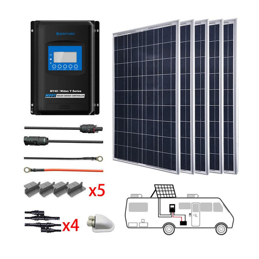 ACOPOWER 500W 12V  Poly Solar RV Kits, 40A MPPT Charge Controller