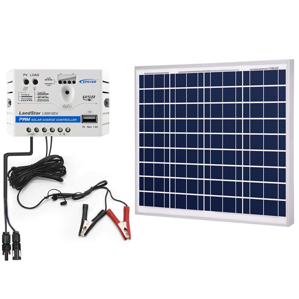 ACOPOWER 50W 12V Solar Charger Kit, 5A Charge Controller with Alligator Clips - Raee-Industries