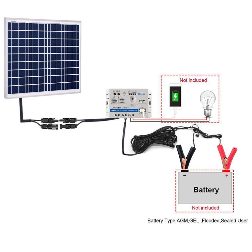 ACOPOWER 50W 12V Solar Charger Kit, 5A Charge Controller with Alligator Clips - Raee-Industries