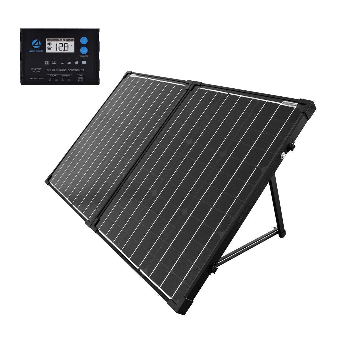 ACOPower 100w 12v Portable Solar Panel kit, Foldable Mono Suitcase, proteusX Waterproof 20A Charge Controller - Raee-Industries