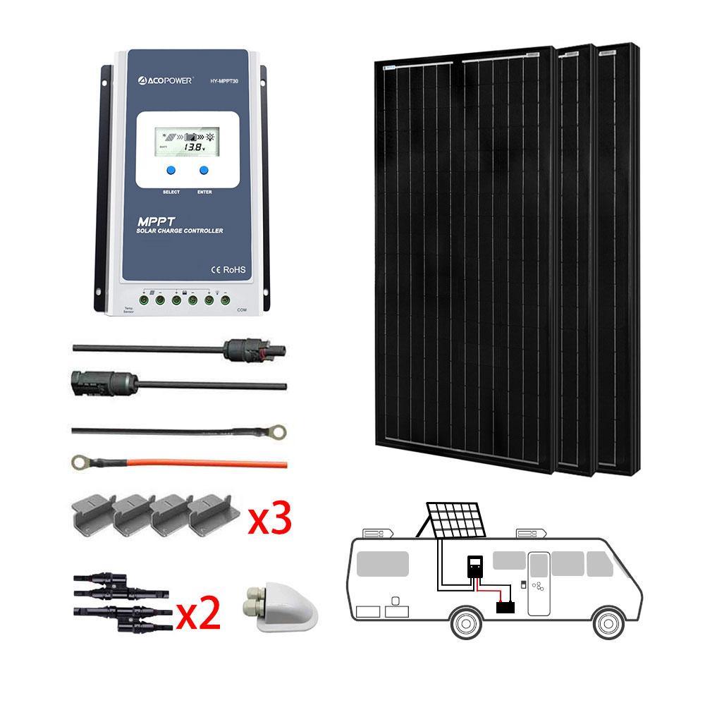 ACOPOWER 300W Mono Solar RV Kits, 30A MPPT Charge Controller (3x100W 30A) - Raee-Industries