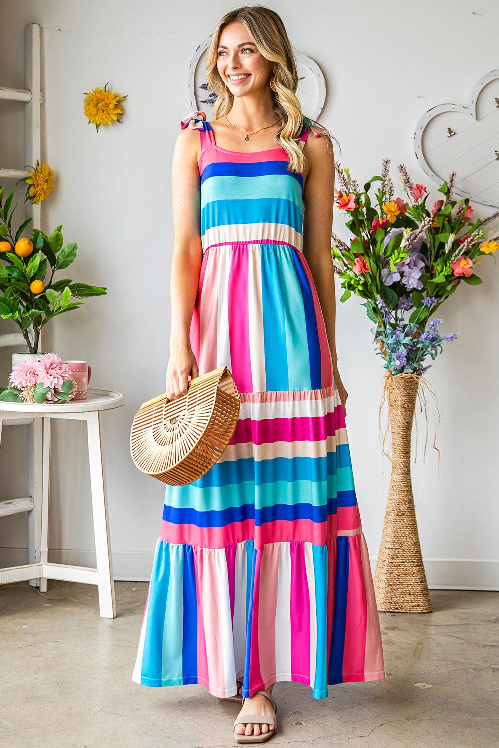 Striped Sleeveless Maxi Dress - Raee-Industries