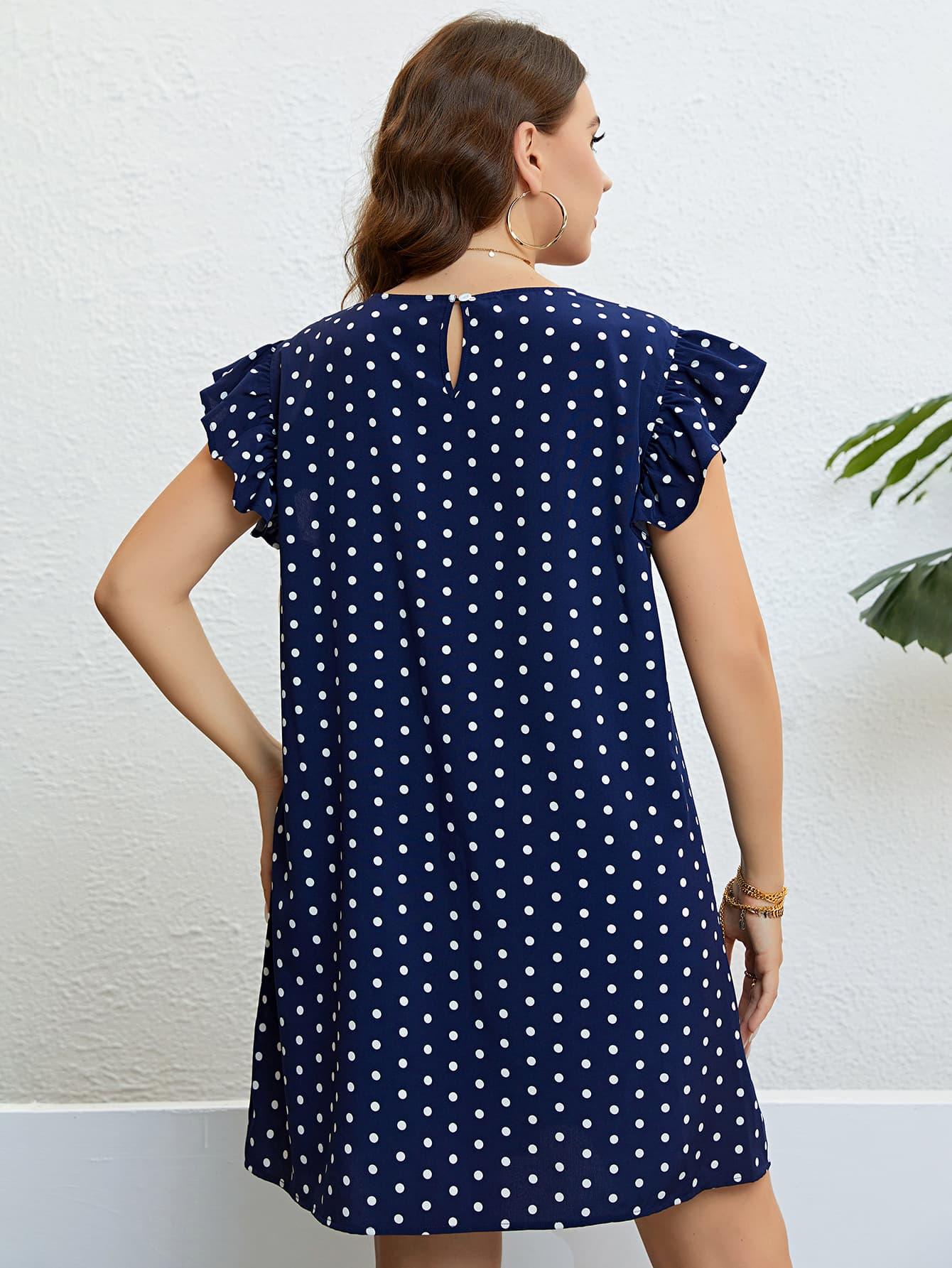 Plus Size Polka Dot Round Neck Dress - Raee-Industries