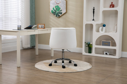 Velvet Office Swivel Chair, Vanity Chair, Fabric Desk Chair, Pretty Fancy Chair, Gold Office Chair for Girls, 360°Swivel Height Adjustable Reception Chair (White)