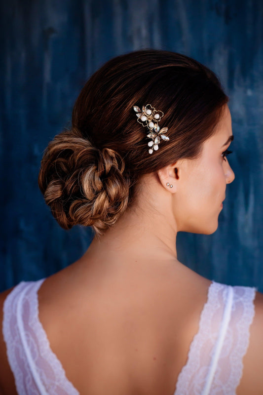 Small gold crystal bridal hair comb - Raee-Industries