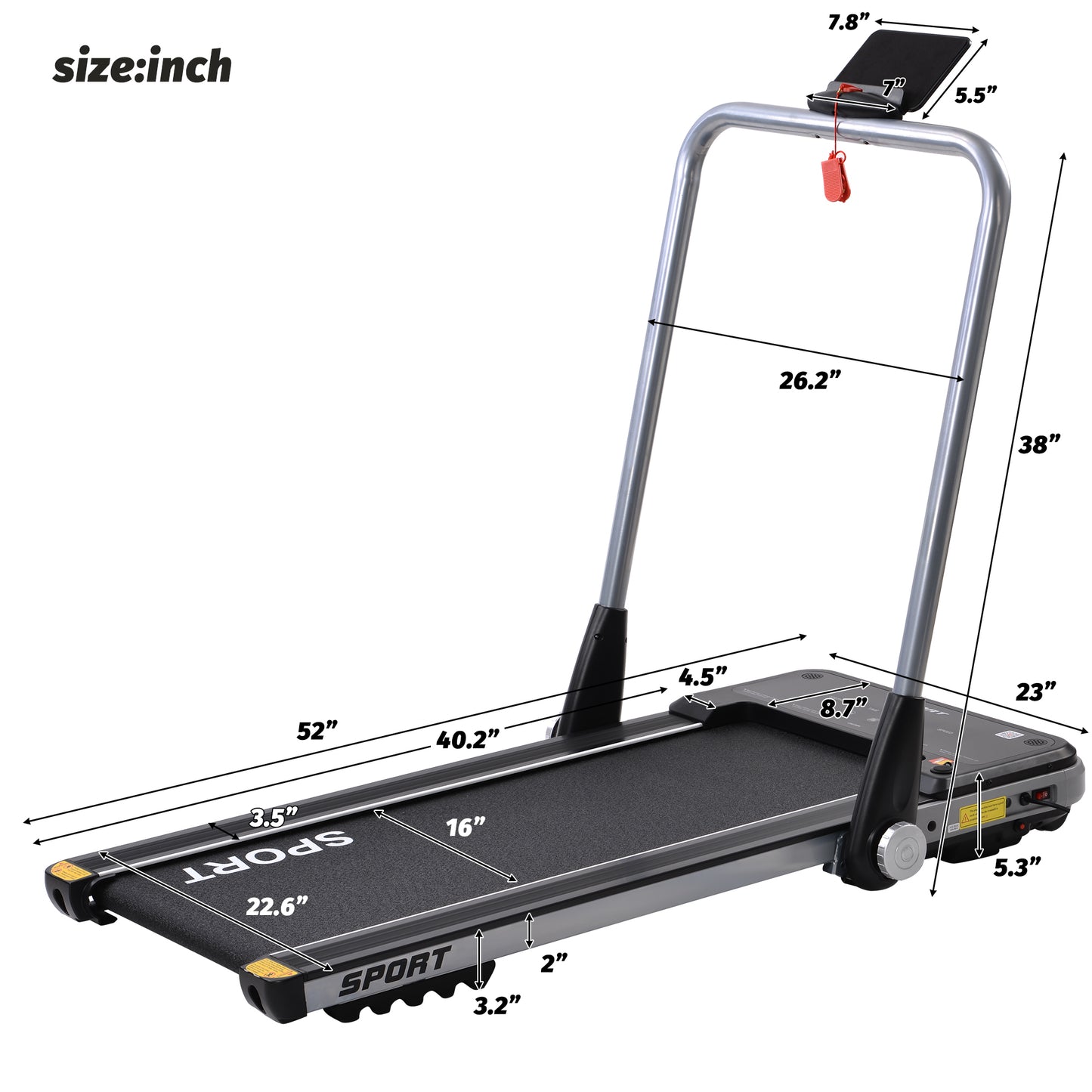 2.5HP Horizontally Foldable Electric Treadmill Motorized Running Machine ,Silver (Expected Arrival Time:4.30)