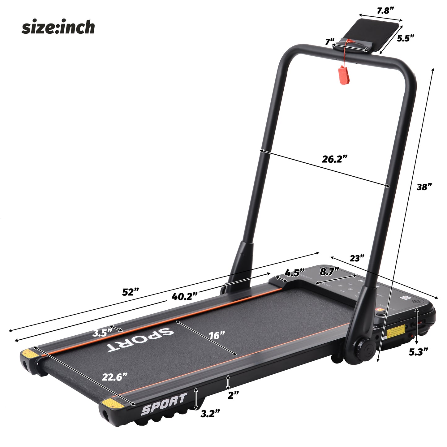 2.5HP Horizontally Foldable Electric Treadmill Motorized Running Machine ,Black (Expected Arrival Time:4.30)