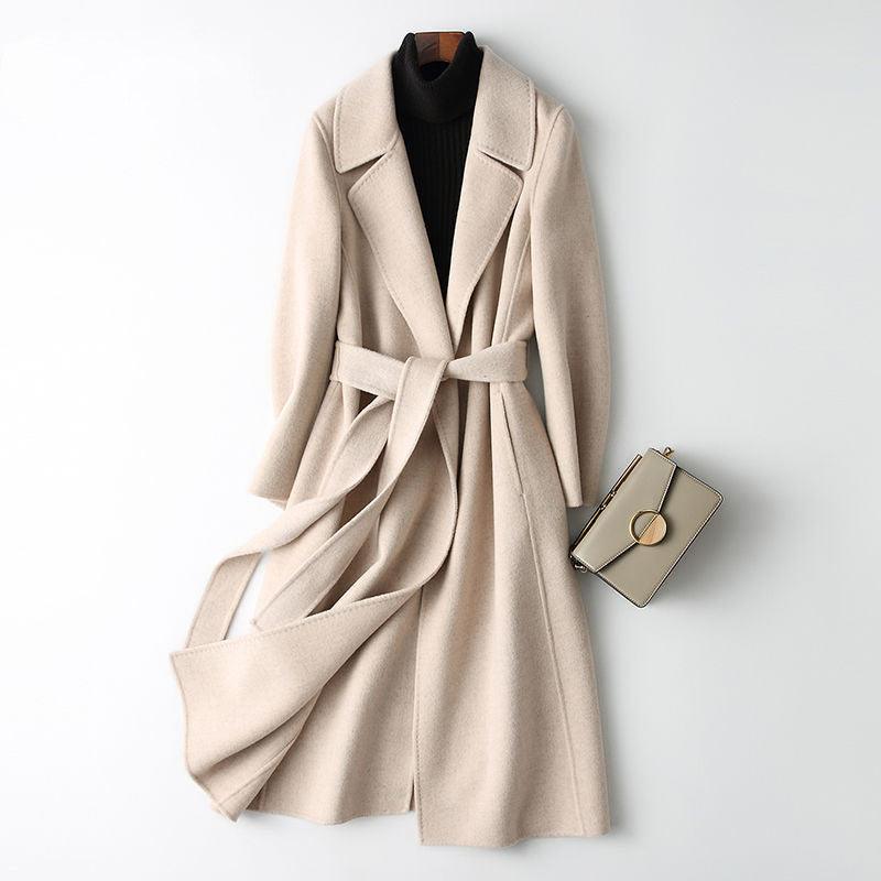 Women's Solid Color Mid-length Wool Slim-fit Coat - Raee-Industries