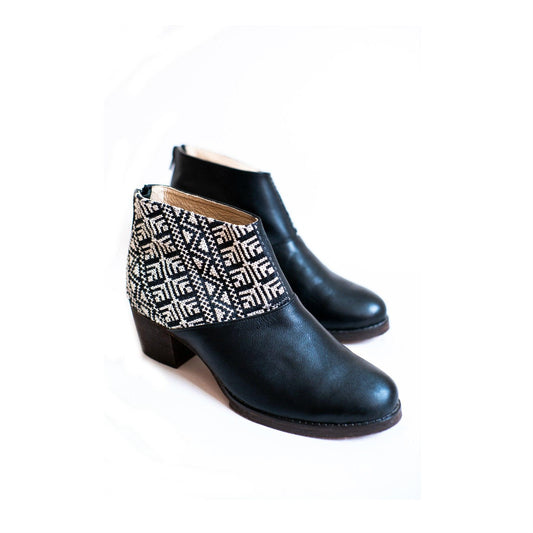 Tatreez Ankle Boot - Black and Ecru - Raee-Industries