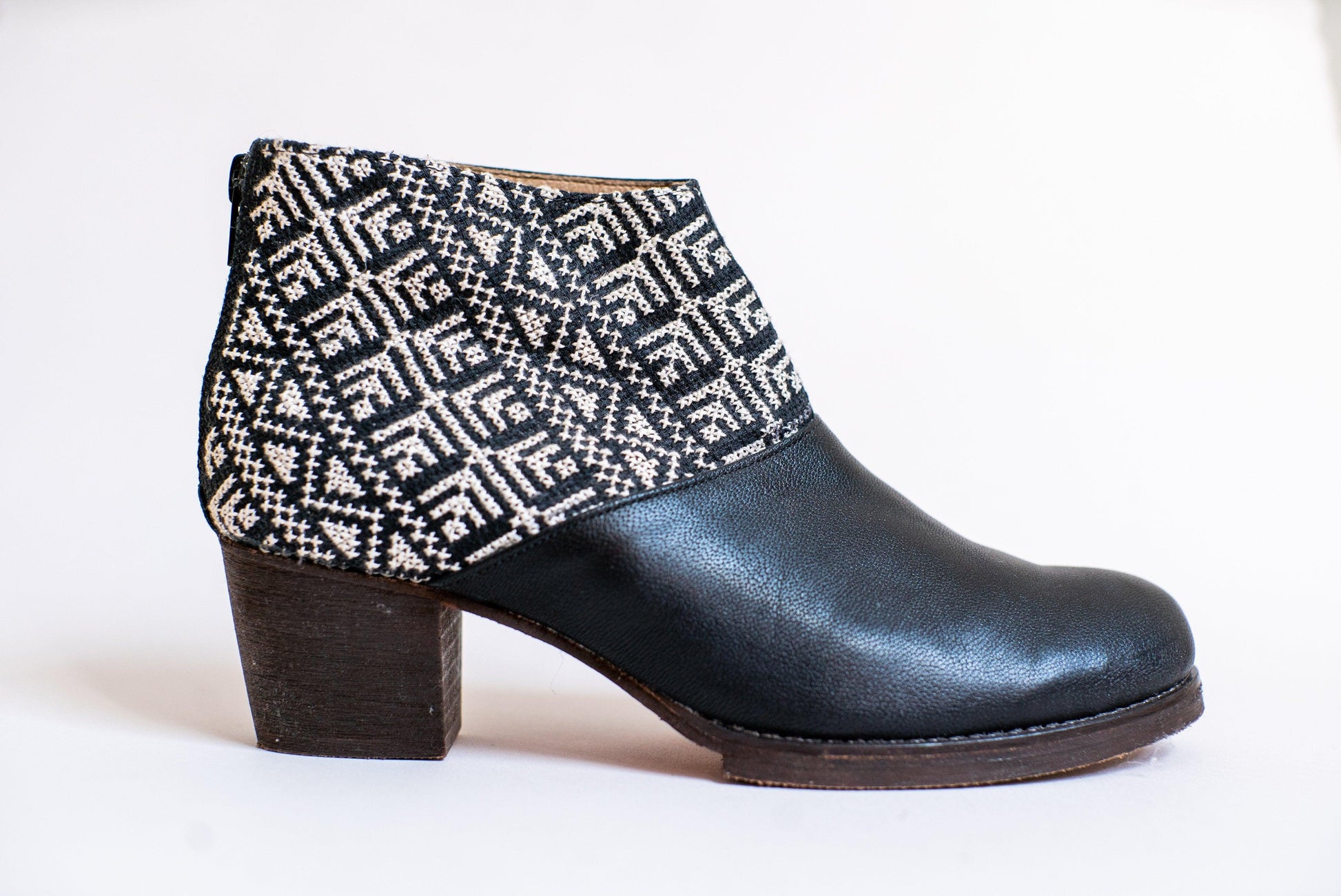 Tatreez Ankle Boot - Black and Ecru - Raee-Industries