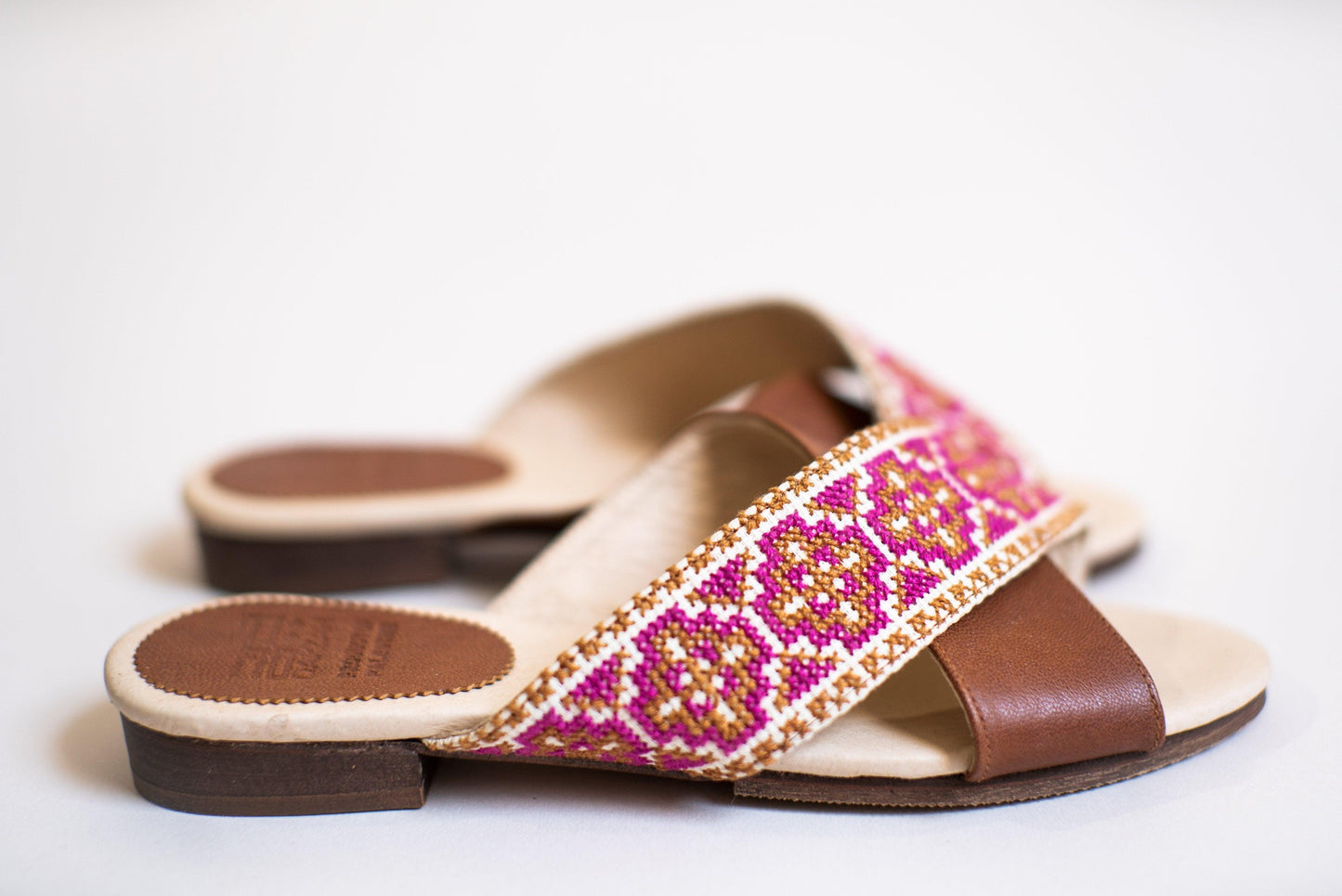 Tatreez Cross Sandal - Berry - Raee-Industries