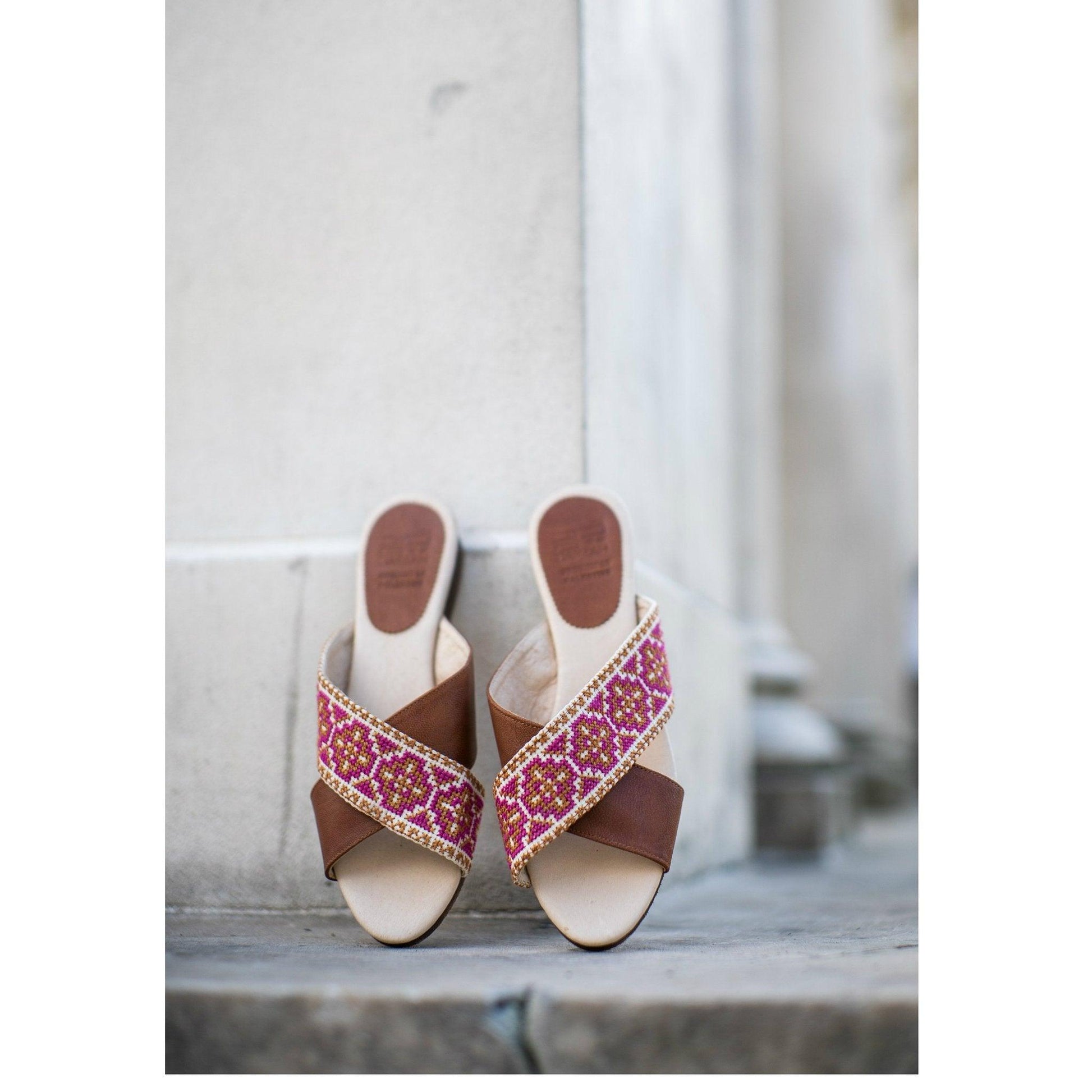 Tatreez Cross Sandal - Berry - Raee-Industries