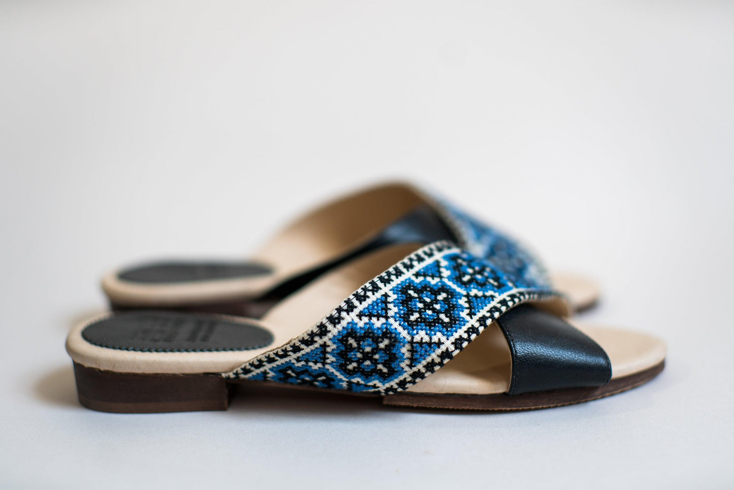 Tatreez Cross Sandal - Sapphire Blue - Raee-Industries