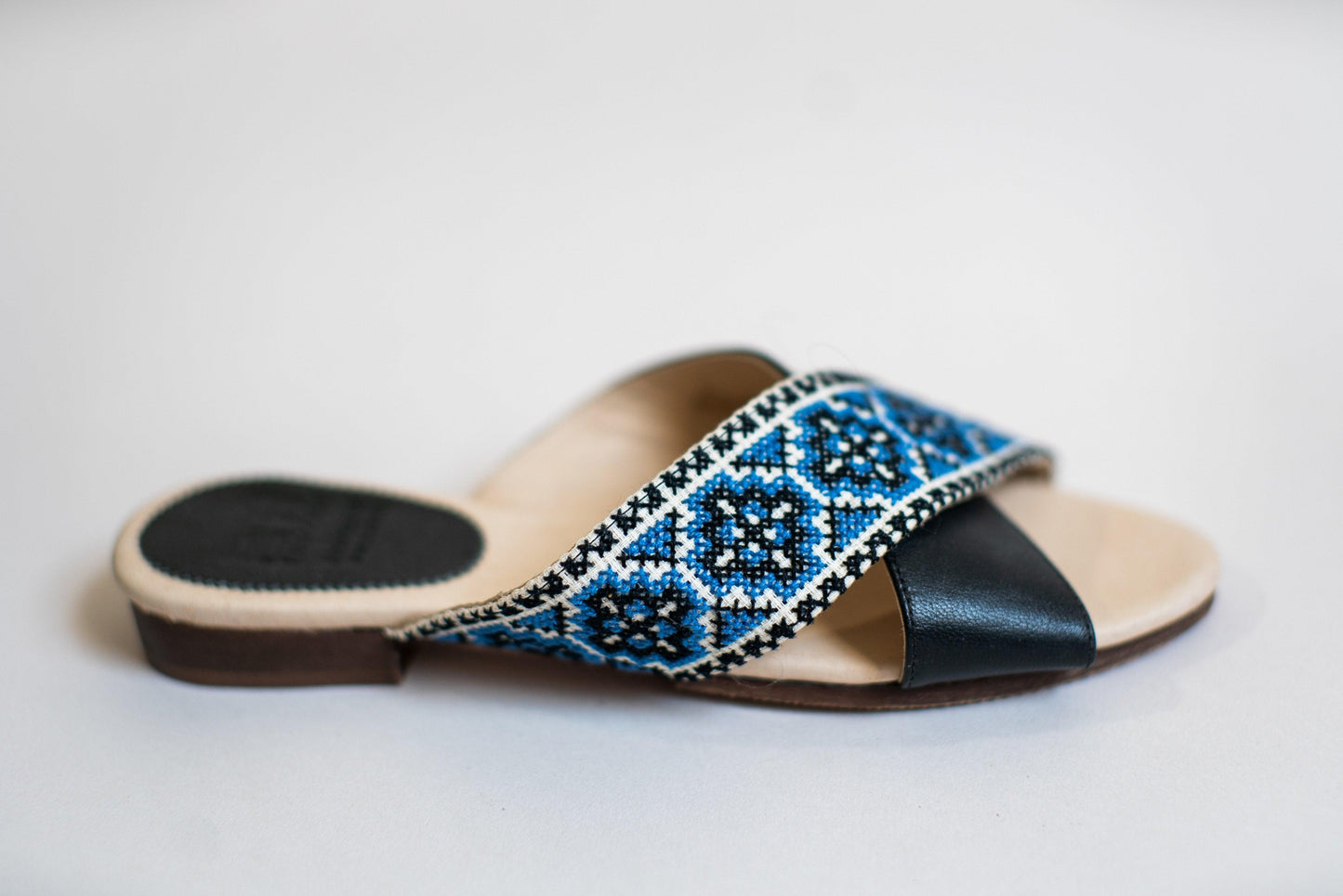 Tatreez Cross Sandal - Sapphire Blue - Raee-Industries