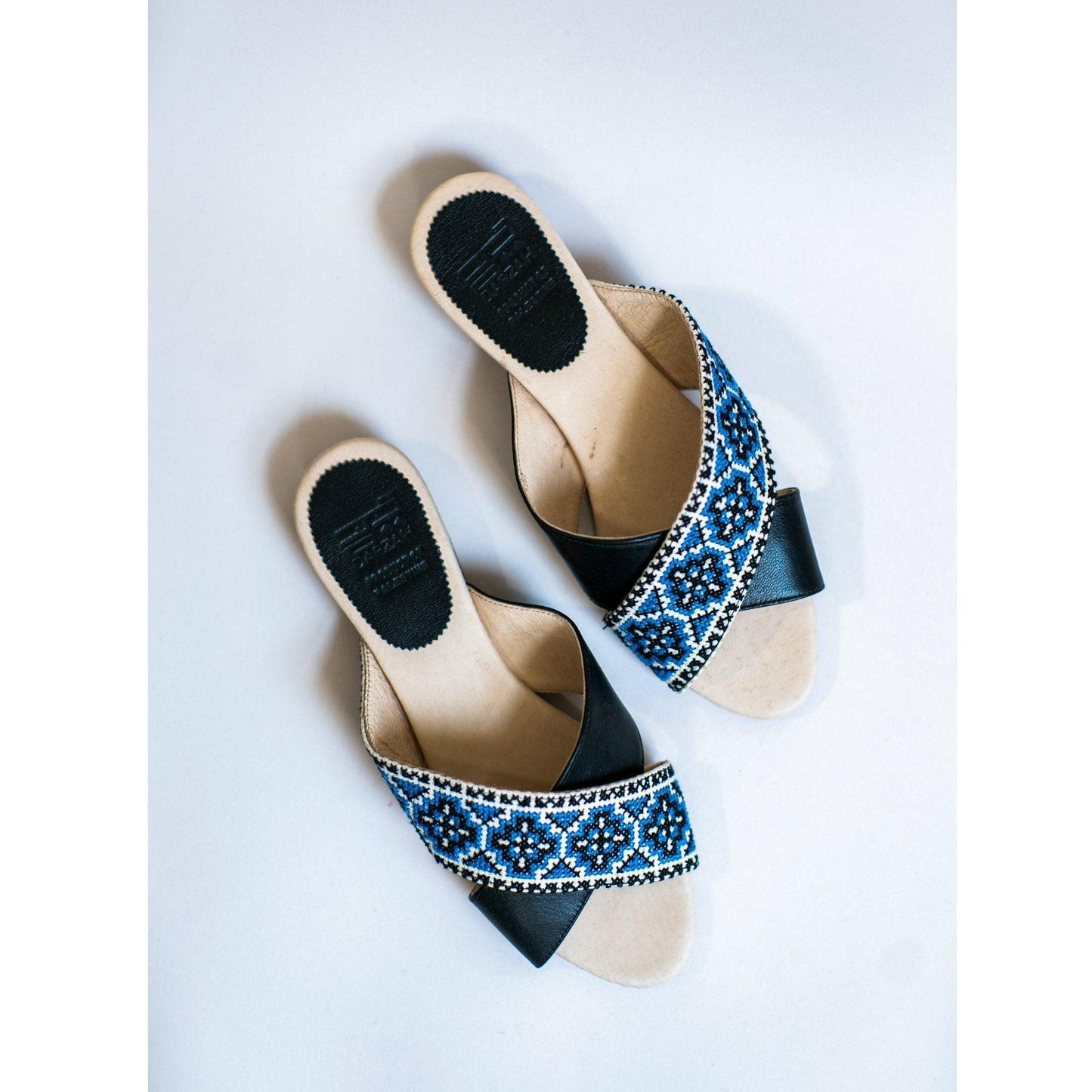 Tatreez Cross Sandal - Sapphire Blue - Raee-Industries