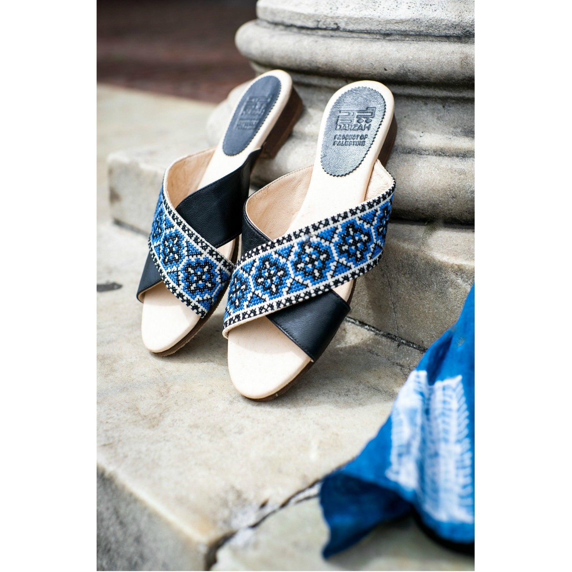 Tatreez Cross Sandal - Sapphire Blue - Raee-Industries