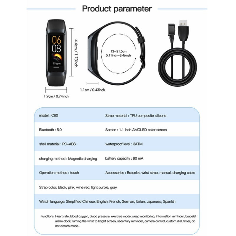 Fitness Tracker Heart Rate Blood Pressure Waterproof Smart sports and health Watch. Raee Industries