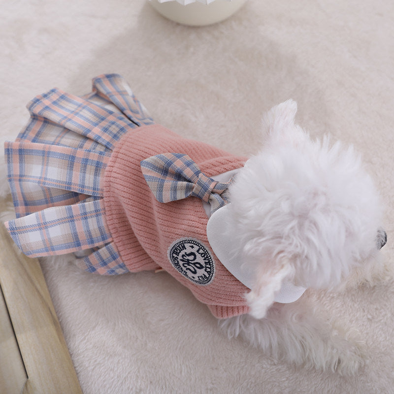 Sweet Bowknot Dog Sweater Dress; Winter Warm Pet Clothes; Costume For Small Medium Large Dog & Cat