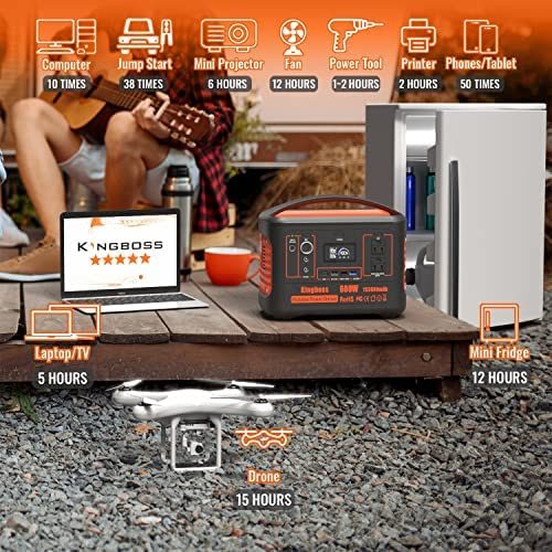 Solar Generator Portable Power Station 600W (Peak 1200W) Kingboss;  153600mAh 568WH;  Lithium Battery 110V/600W;  AC Outlet;  2*DC Carport;  2*USB-C;  QC USB 3.0;  Camping Power bank;  Outdoor Indoor