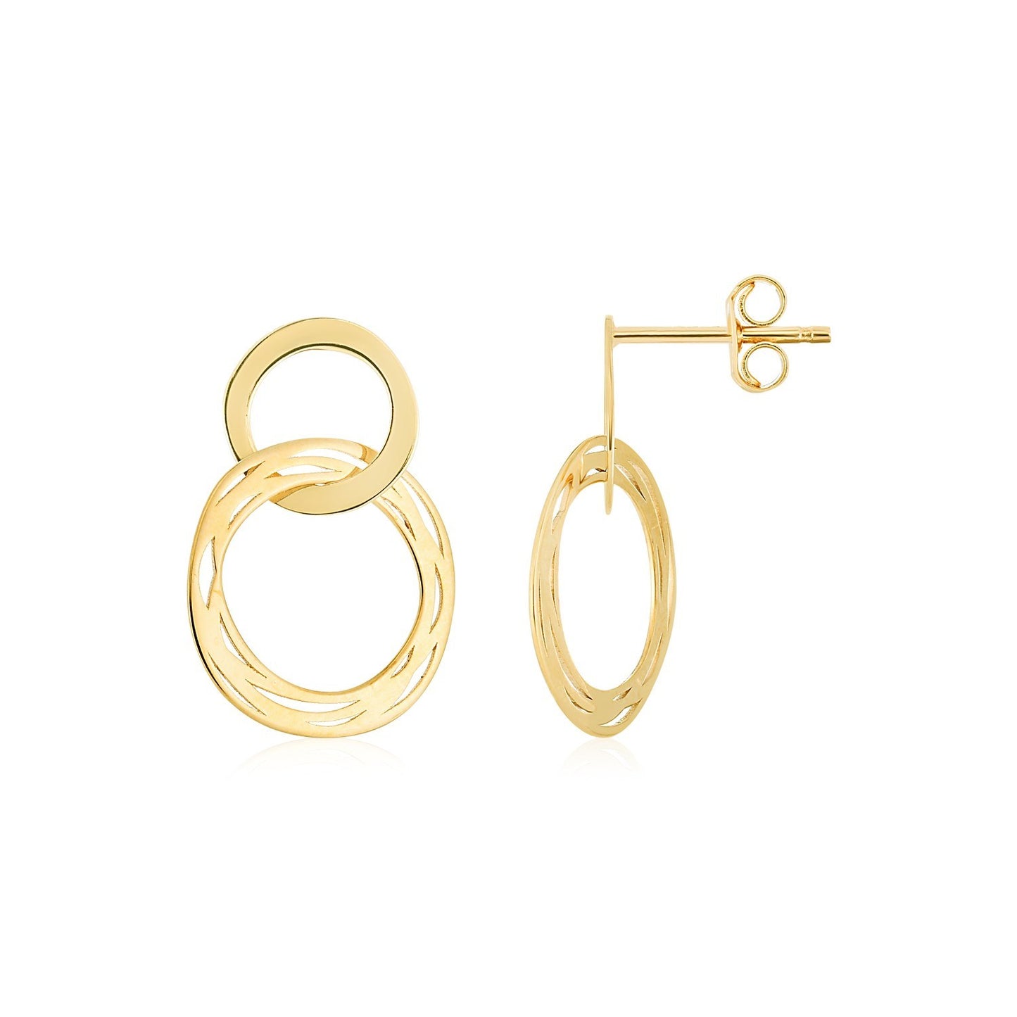 14K Yellow Gold Linked Double Circle Cutout Earrings