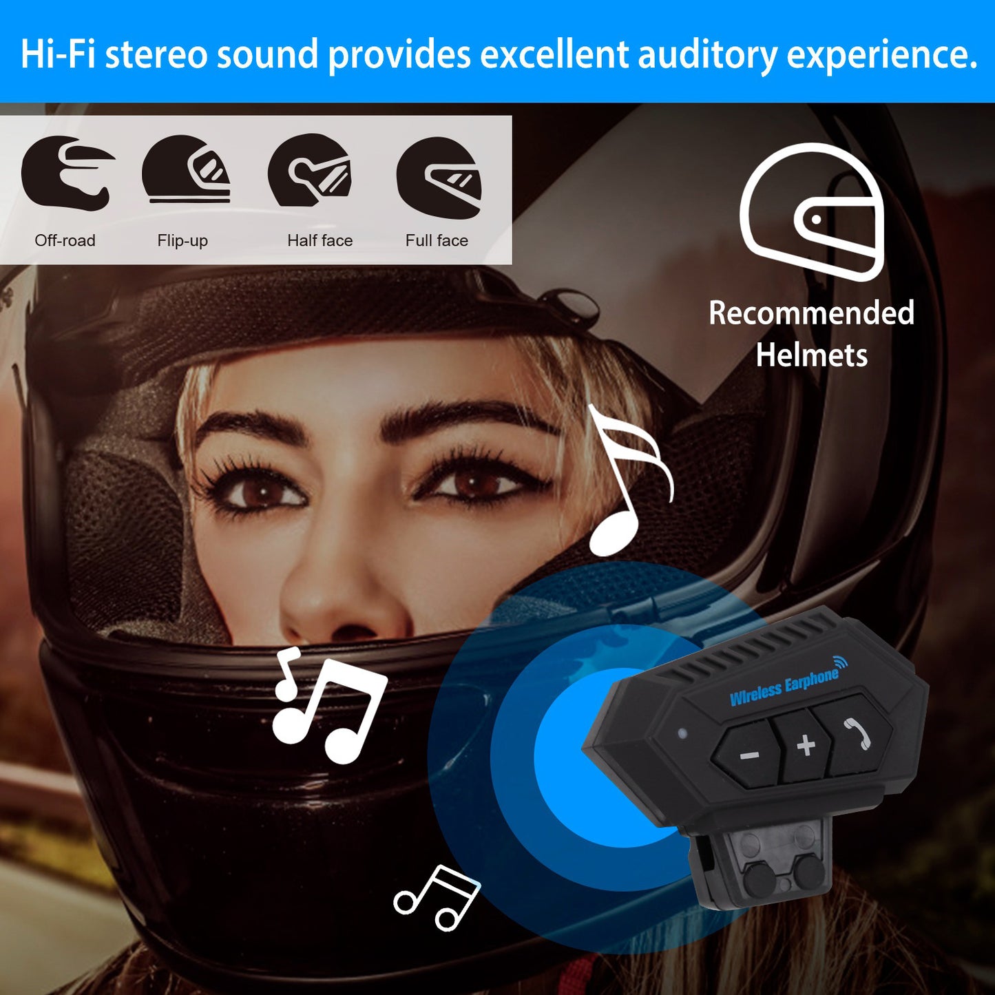 Wireless Headset Speaker Motorcycle Helmet Motorbike Headphone