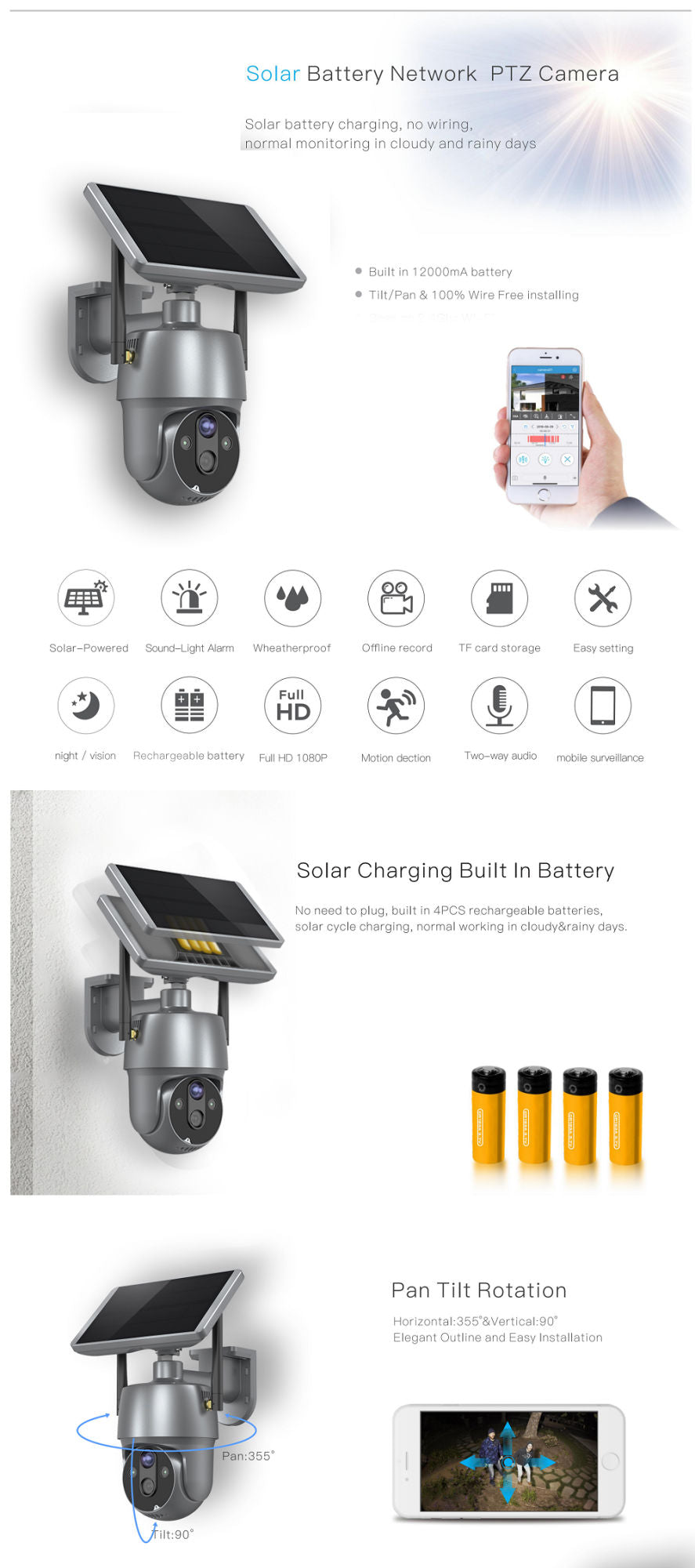 NST-31 360 Degree Small Wireless Solar Powered Security Camera With 100% Wire-Free Pan Tilt WiFi Outdoor Solar Power For Home Security built in 32GB. Raee-Industries