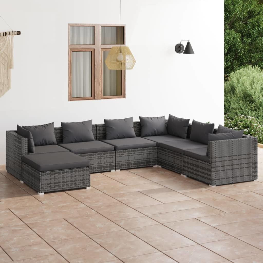 7 Piece Patio Lounge Set with Cushions Poly Rattan Gray