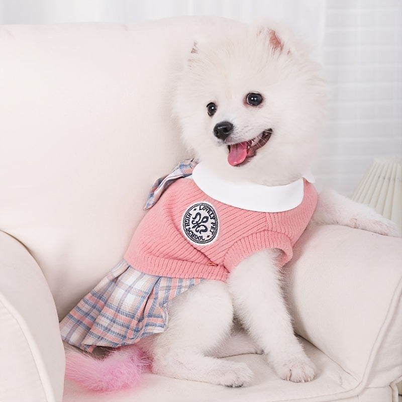 Sweet Bowknot Dog Sweater Dress; Winter Warm Pet Clothes; Costume For Small Medium Large Dog & Cat