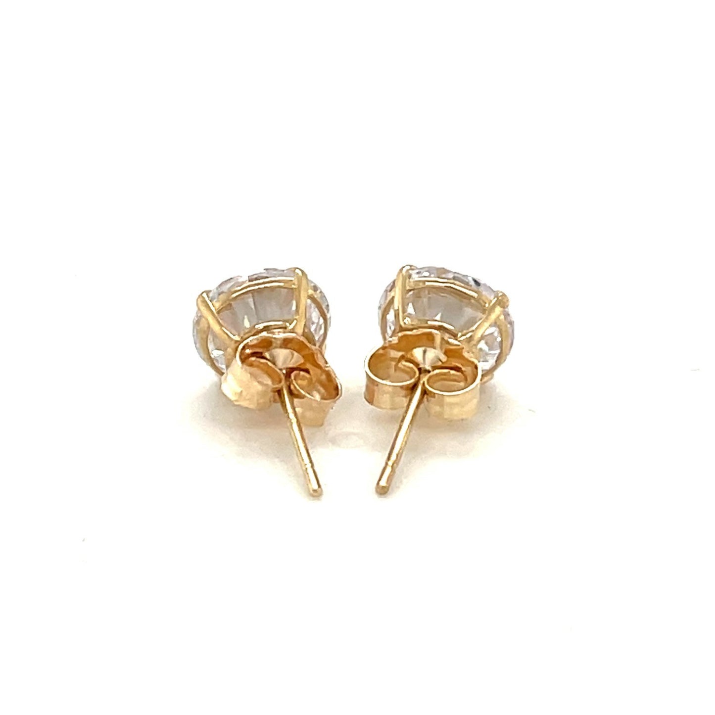 14k Yellow Gold Stud Earrings with White Hue Faceted Cubic Zirconia