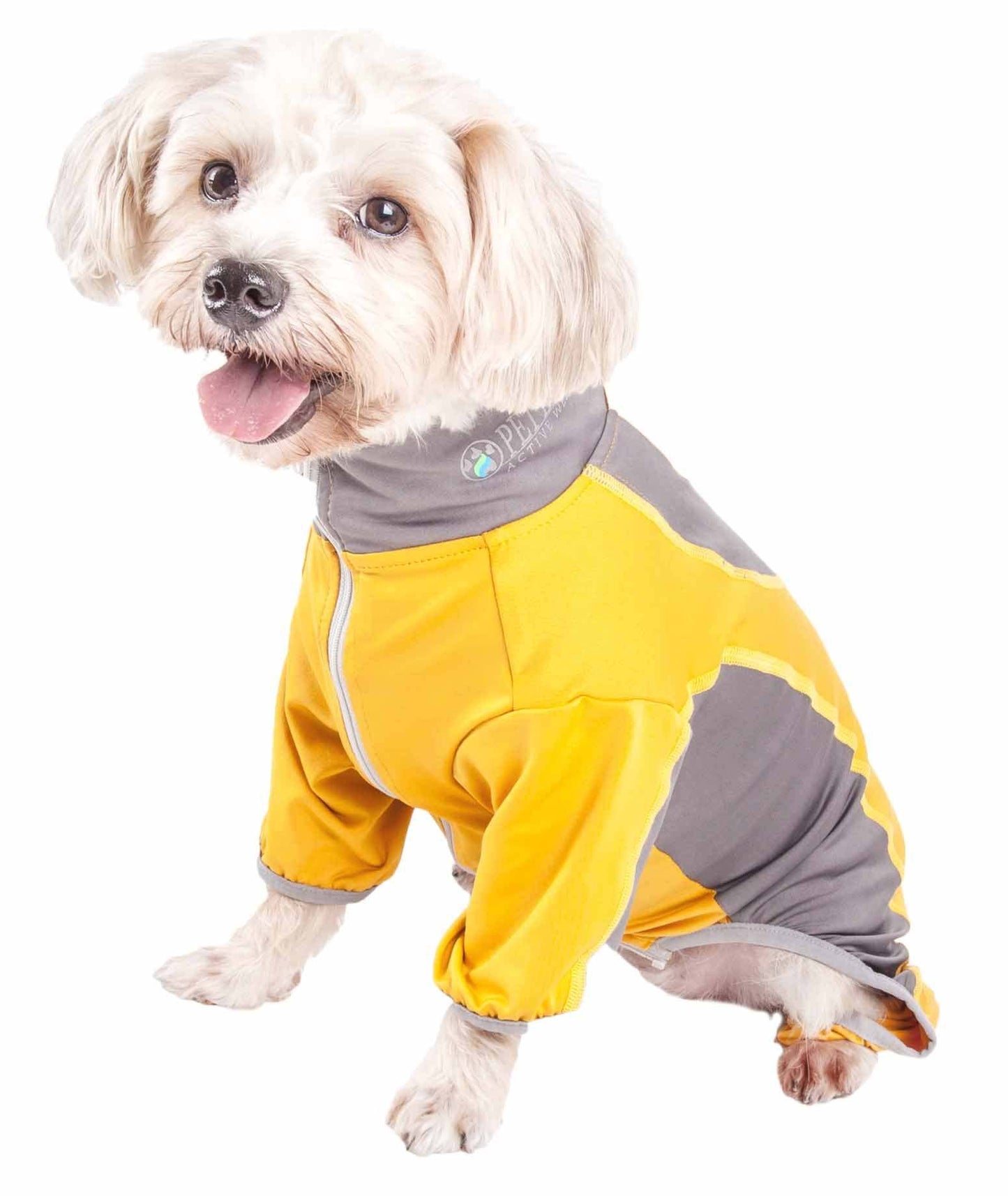 Pet Life Active 'Warm-Pup' Heathered Performance 4-Way Stretch Two-Toned Full Body Warm Up