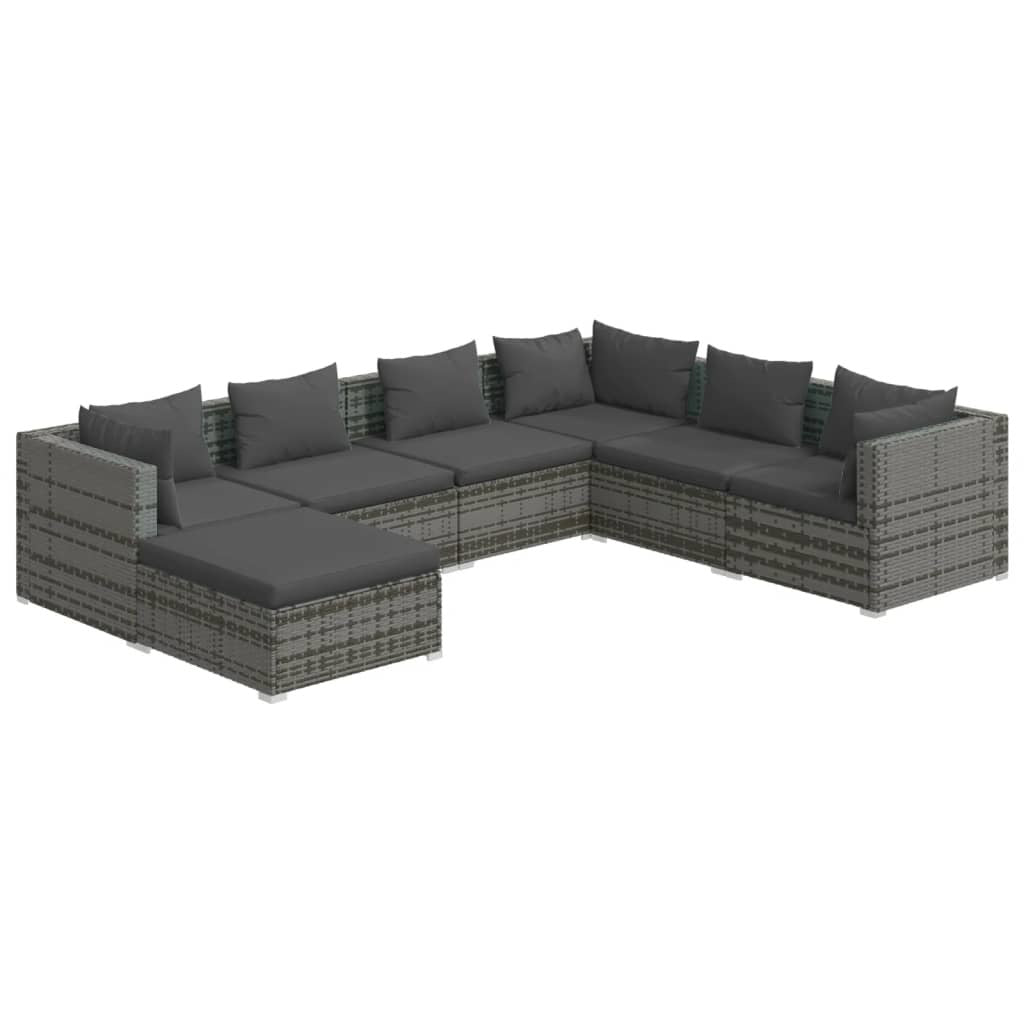 7 Piece Patio Lounge Set with Cushions Poly Rattan Gray