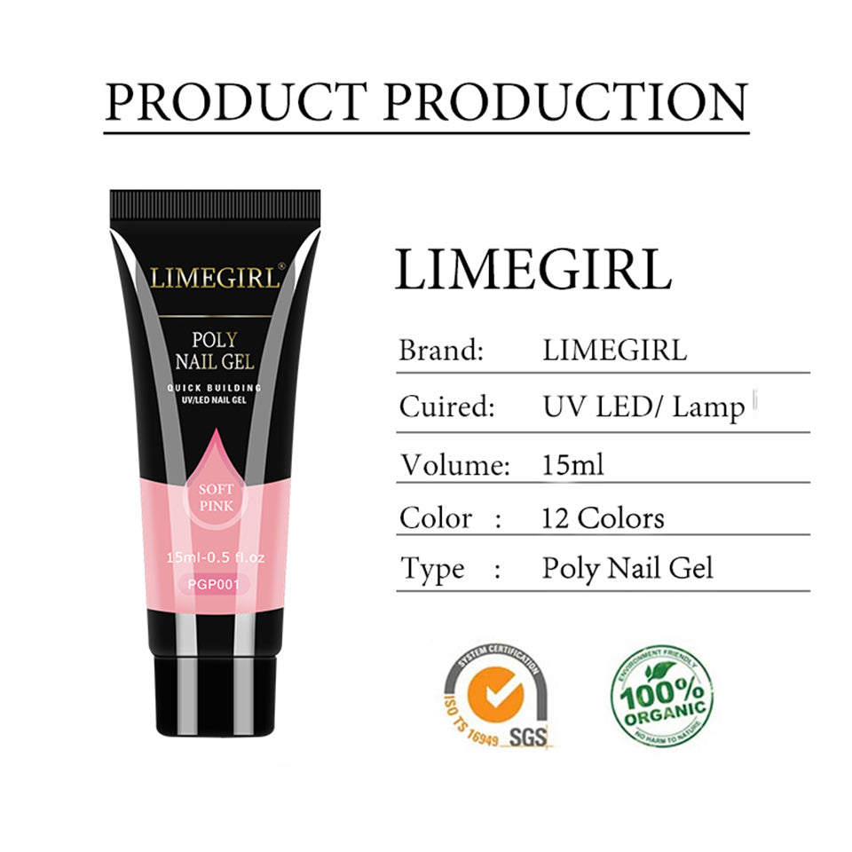 Limegirl 15ml Poly Nail Gel Glitter Building Nail Gel For Manicure Nail Art Design Luminous Poly nails gels Extension Nail Gel For Nail