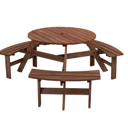 Circular Outdoor Wooden Picnic Table with Built-in Benches for Patio Backyard Garden; DIY; 1720lb Capacity; Natural/Gray