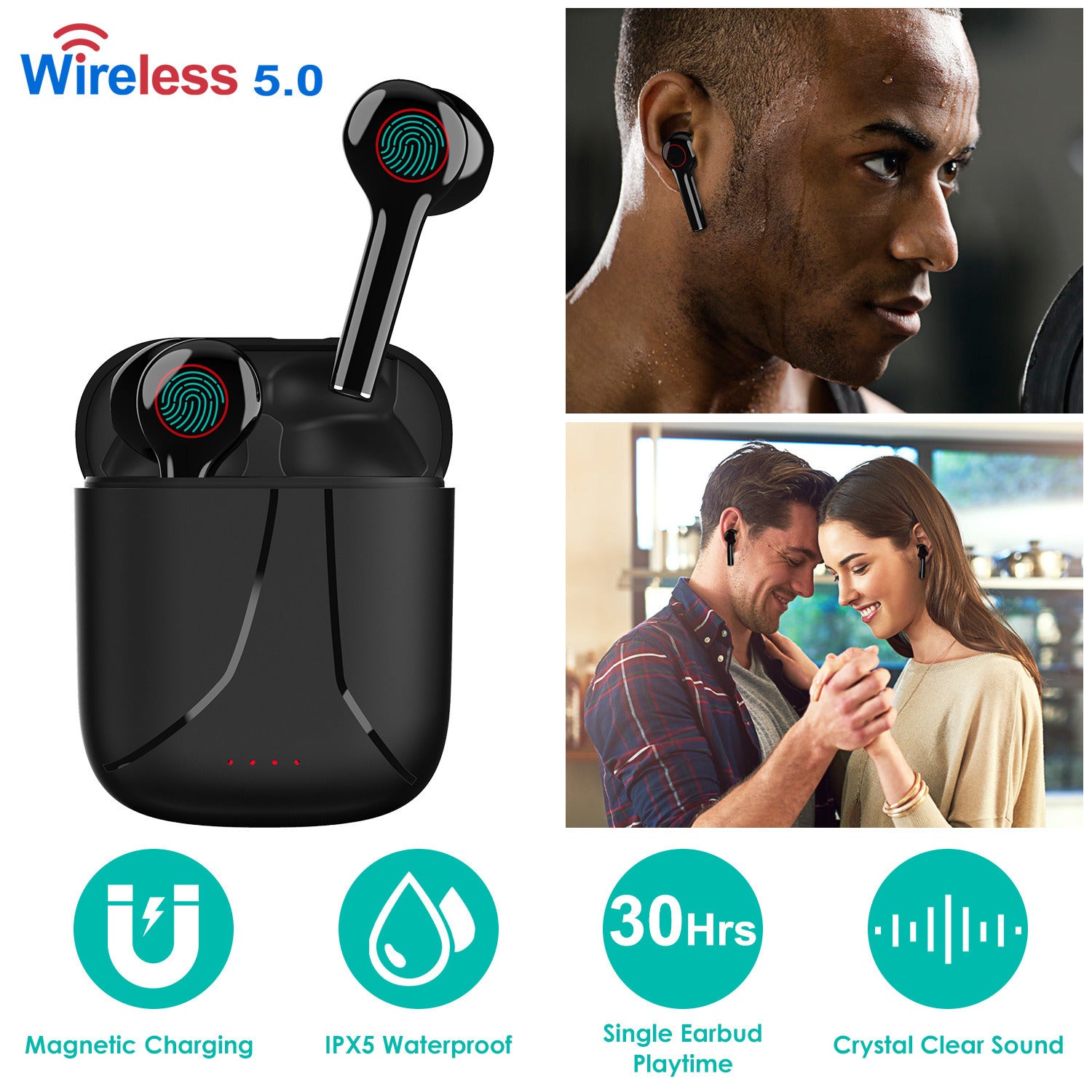 Wireless earbuds, Touch In-Ear Stereo Earphone Noise Canceling Earpieces, touch screen sports headset.  Raee Industries