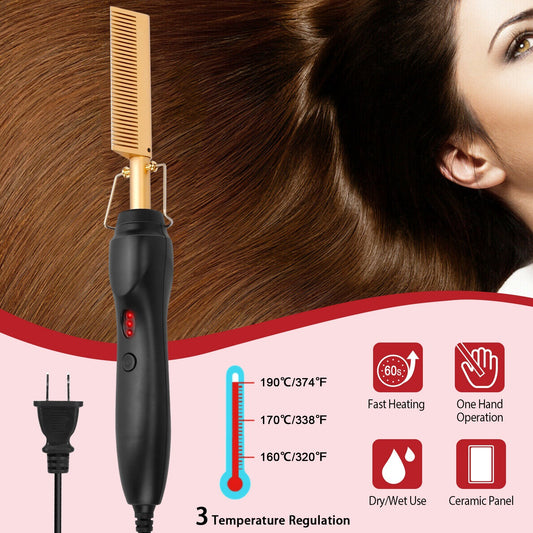 Electric Heating Hair Comb PTC Ceramic Hair Straightener Curler Brush Hair Straight Styler Wet Dry Use. Raee Industries