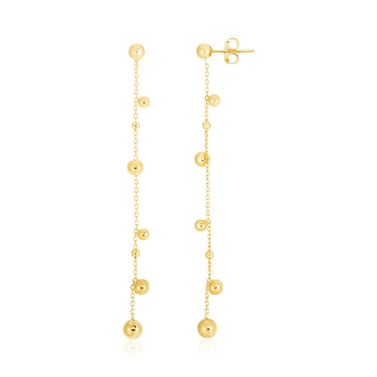 14K Yellow Gold High Polish Beaded Drop Earrings