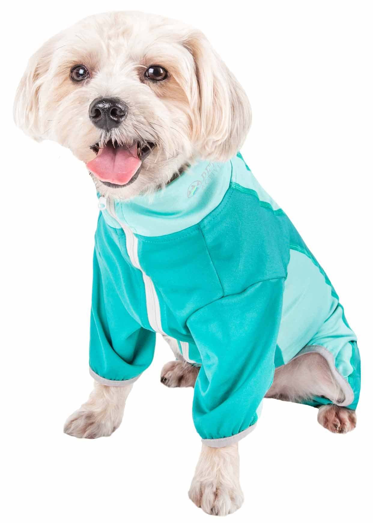 Pet Life Active 'Warm-Pup' Heathered Performance 4-Way Stretch Two-Toned Full Body Warm Up