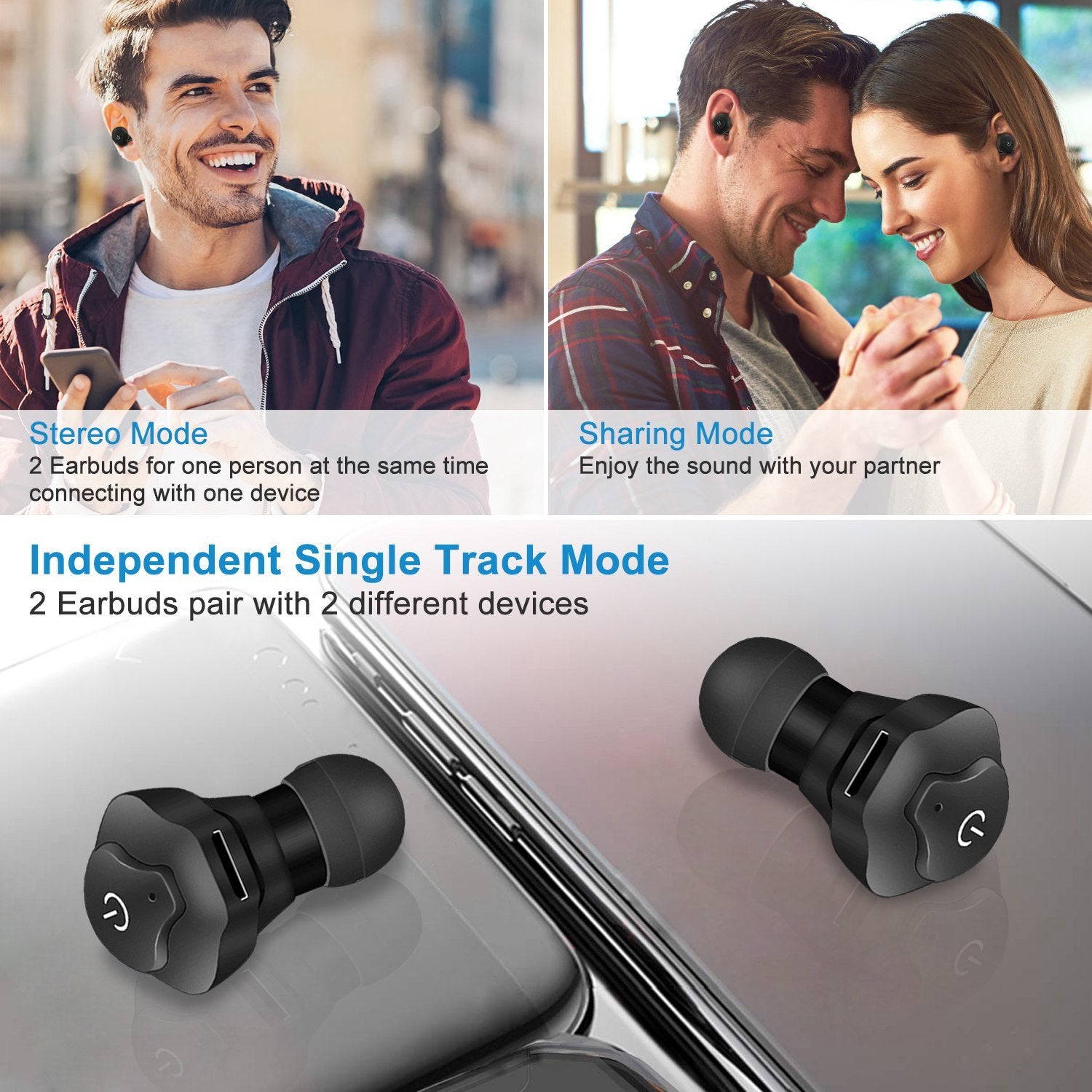 Wireless earbuds, Touch In-Ear Stereo Earphone Noise Canceling Earpieces, touch screen sports headset.  Raee Industries