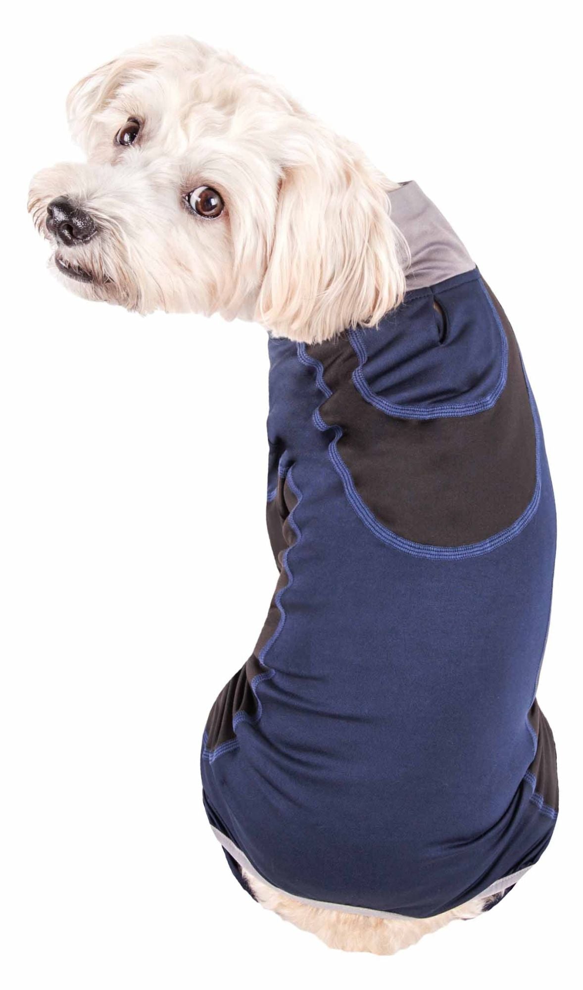 Pet Life Active 'Warm-Pup' Heathered Performance 4-Way Stretch Two-Toned Full Body Warm Up