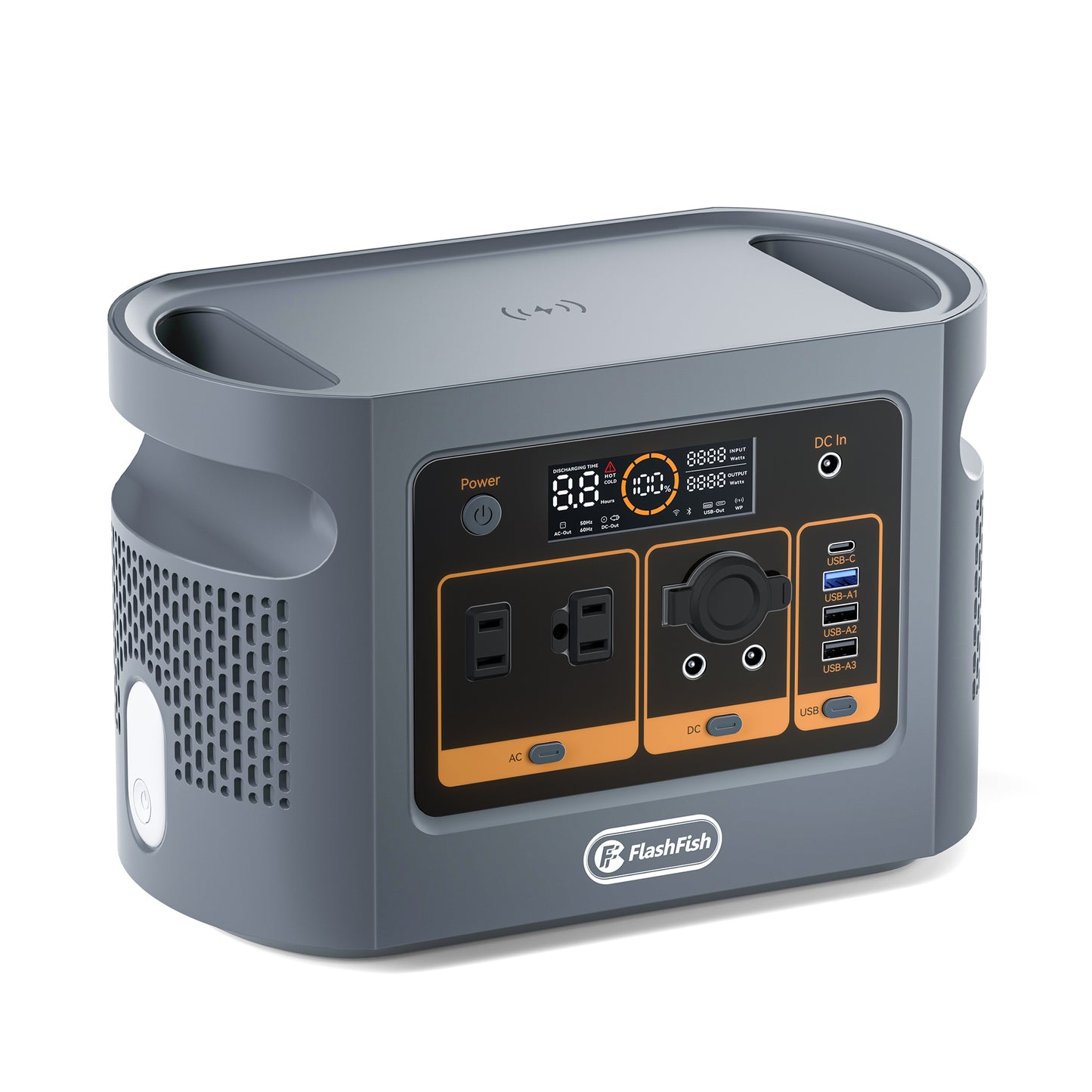 FF FLASHFISH Portable Power Station;  448Wh/140000mAh LiFePO4 Battery Pack;  UPS Solar Generator With 600W (Peak 1000W) AC Output;  100W USB-C;  Backup Power CPAP Battery